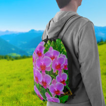 Purple Orchids Drawstring Bag