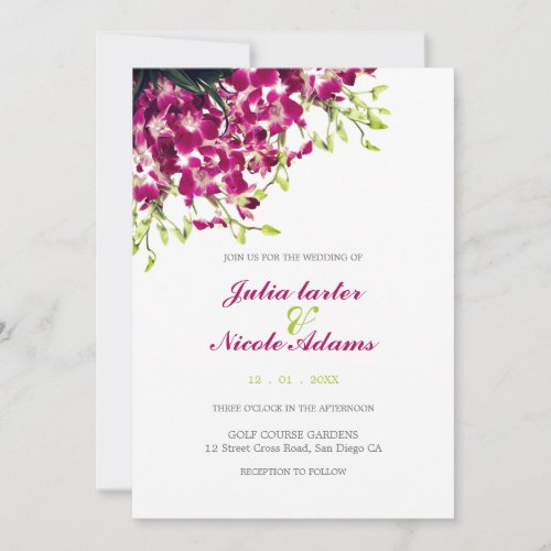 Purple Orchids Floral Botanical Branch Wedding Invitation