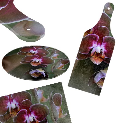 Purple Orchids Floral Botanical Photographic glass Cutting Board