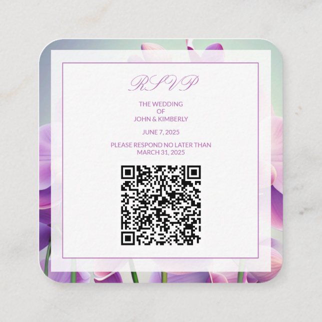 Purple Orchids Floral Wedding QR Code Enclosure (Back)