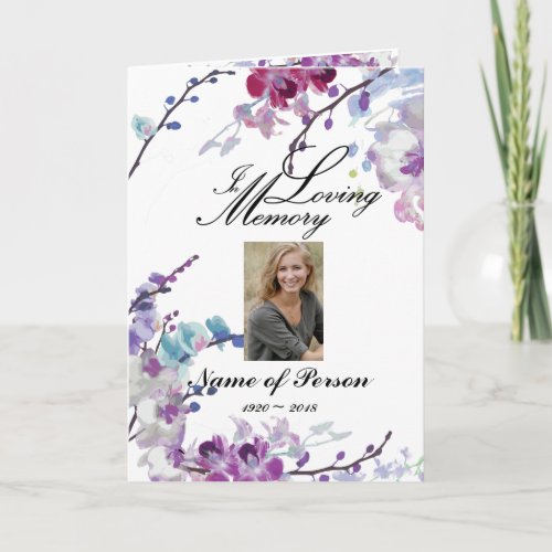 Purple Orchids Flowers Funeral Program