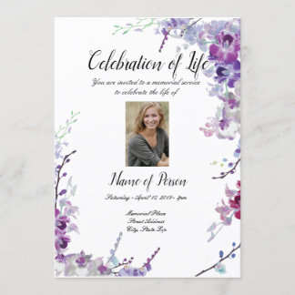 Purple Orchids Funeral Announcement Invitation