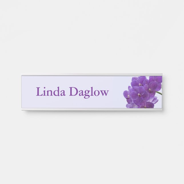 Purple Orchids Hanging Wall Desk Door Name Plate (Front)