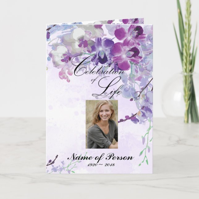 Purple Orchids & Hummingbird Funeral Program (Front)