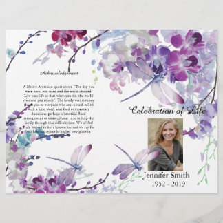 Purple Orchids Hummingbird Funeral Program Flyer