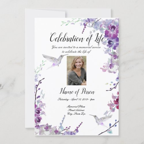 Purple Orchids Hummingbird invitation