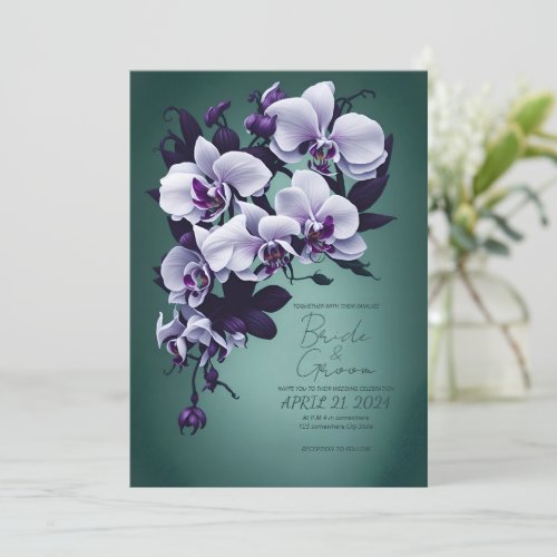 Purple Orchids in a Green background  Invitation