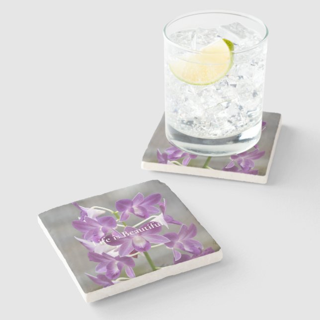 Purple Orchids Kauai Hawaii Stone Coaster (Side)