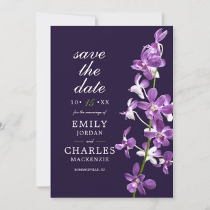 Purple Orchids, Modern Elegant Wedding Save The Date