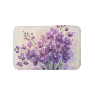 Purple Orchids Watercolor Art Bath Mat