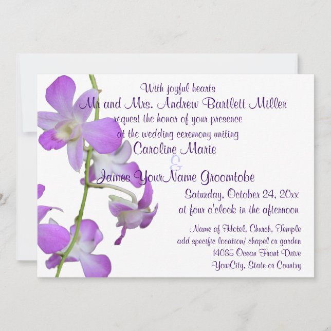 Purple Orchids Wedding Invitation (Front)