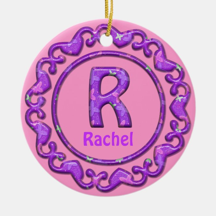 Purple Ornament~Heart Border~Letter R ~Custom Name