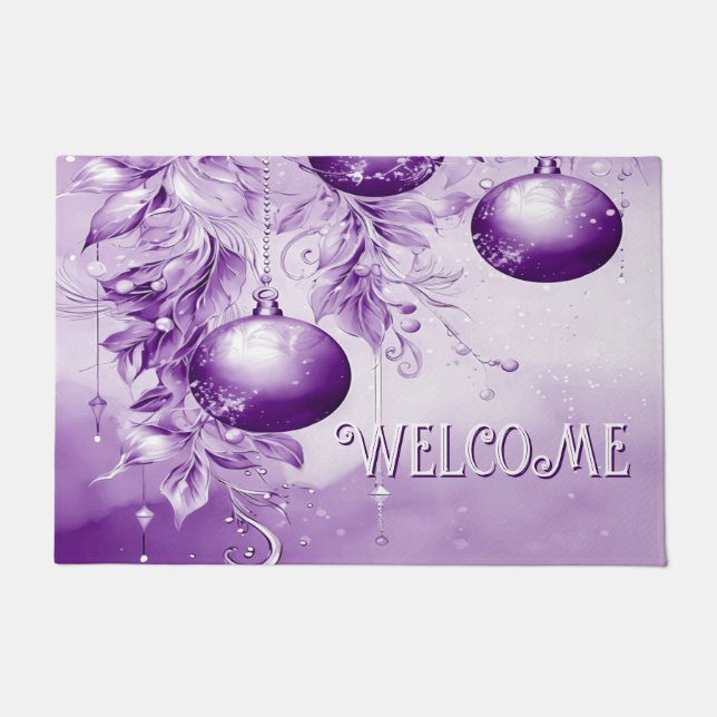 Purple Ornaments Christmas Holiday Doormat (Front)