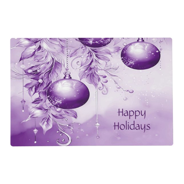 Purple Ornaments Christmas Holiday Paper Placemat (Back)