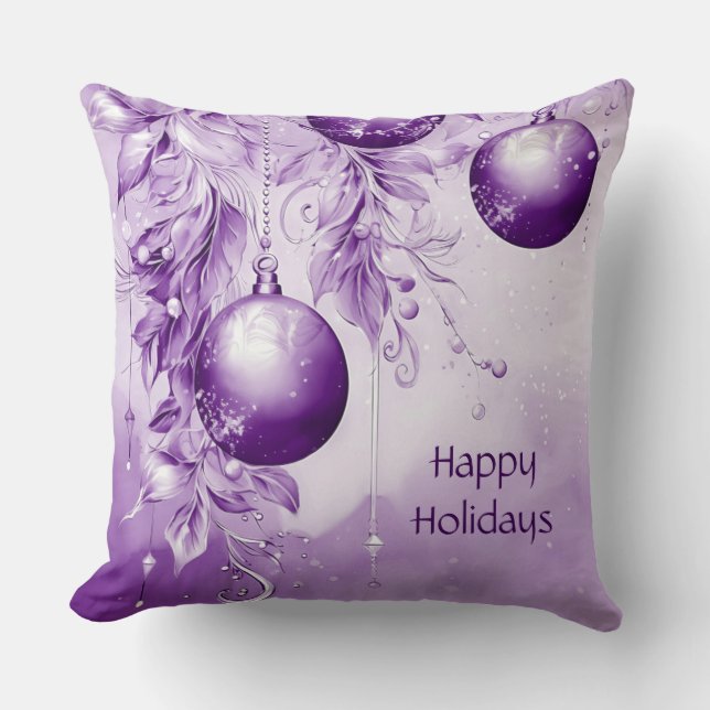 Purple Ornaments Christmas Holiday Throw Pillow (Front)