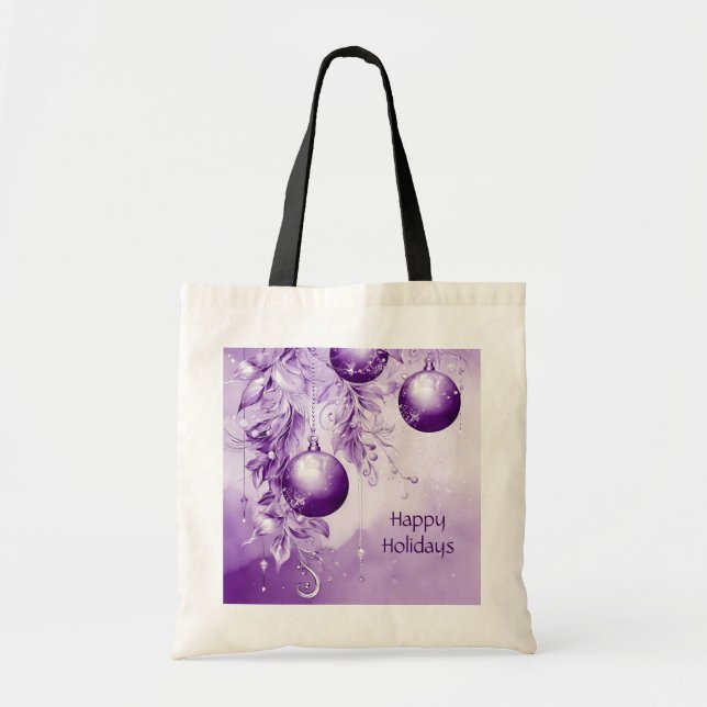 Purple Ornaments Christmas Holiday Tote Bag (Front)