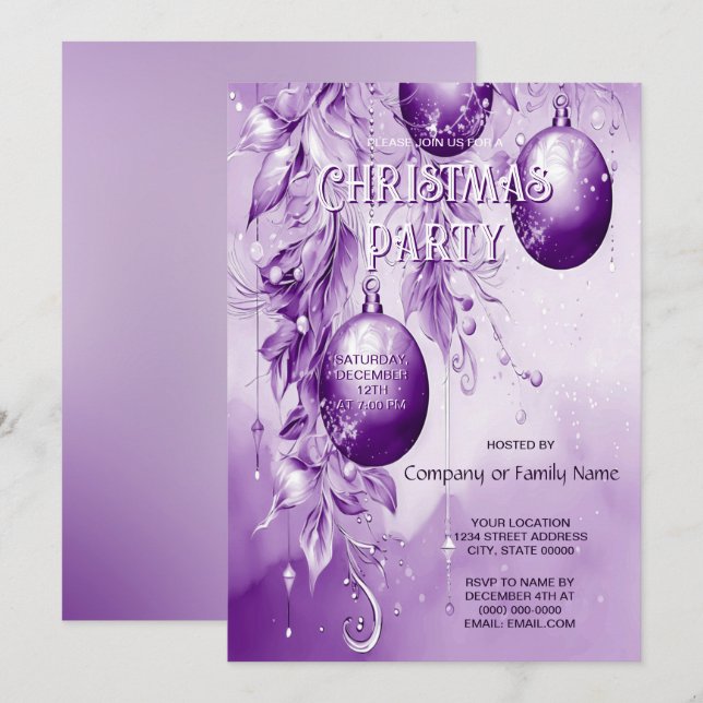 Purple Ornaments Christmas Party Invitation (Front/Back)
