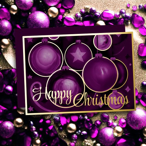 Purple Ornaments Happy Christmas Foil Holiday Card