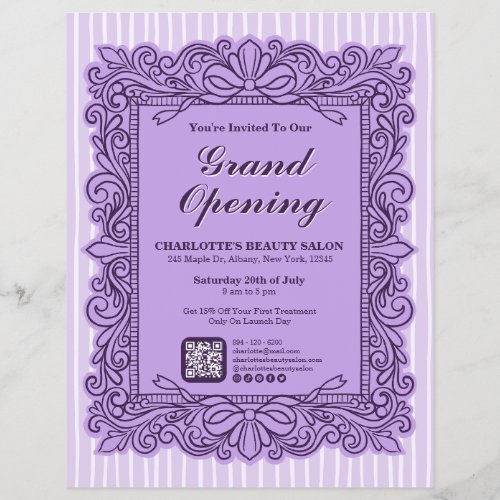 Purple Ornate Bow Frame Grand Opening Flyer
