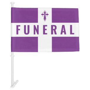 Purple Ornate Cross Funeral Procession Car Flag