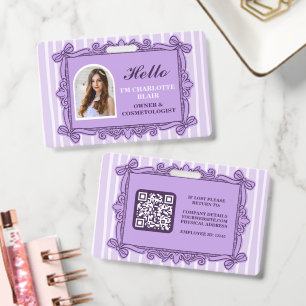 Purple Ornate Frame Employee ID Badge with Photo