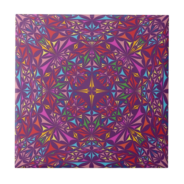 Purple Ornate Kaleidoscope Pattern Ceramic Tile (Front)