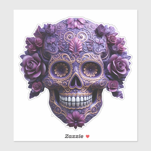 Purple Ornate Sugar Skull Sticker (Sheet)