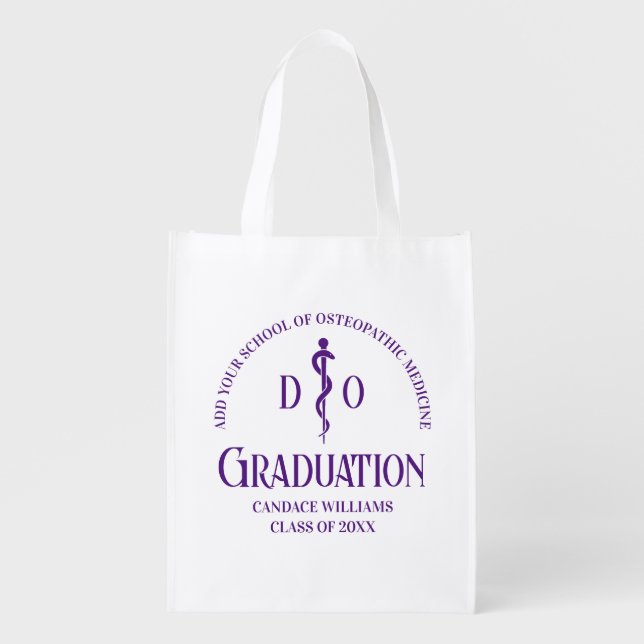 Purple Osteopathic Medical School Graduation Grocery Bag (Front)