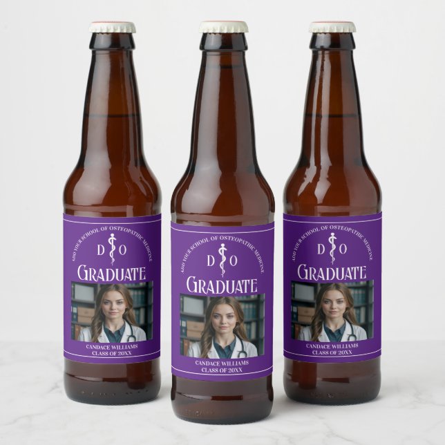 Purple Osteopathic Medical School Graduation Party Beer Bottle Label (Bottles)