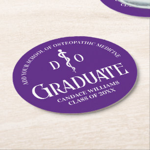 Purple Osteopathic Medical School Graduation Party Round Paper Coaster