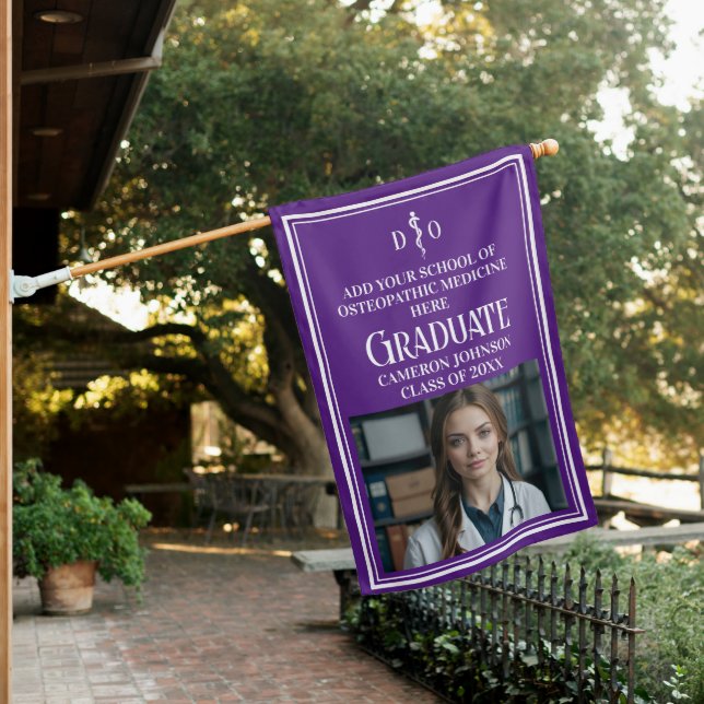 Purple Osteopathic Medical School Graduation Photo House Flag (In SItu)