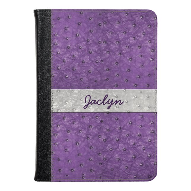 Purple Ostrich Leather Look Kindle Fire Folio Case (Front Closed)