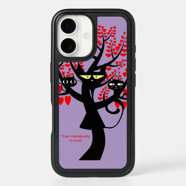 Purple OtterBox Case – Black Cats & Hearts (Back)