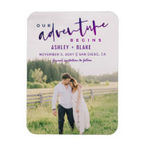 Purple Our Adventure Begins Photo Save the Date Magnet