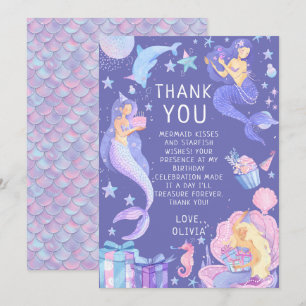 Purple Our Little Mermaid All Ages Birthday Thank You Card