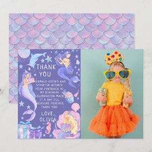 Purple Our Little Mermaid All Ages Birthday Thank You Card