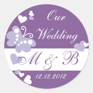 Purple Our Wedding Monogram Sticker