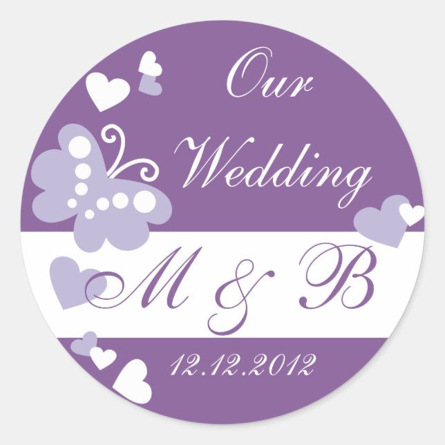 Purple Our Wedding Monogram Sticker (Front)