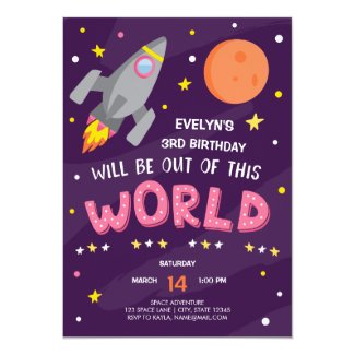 Purple Outer Space Birthday Invitation with Photo
