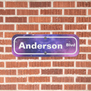 Purple Outer Space Night Sky Street Name Metal Sign