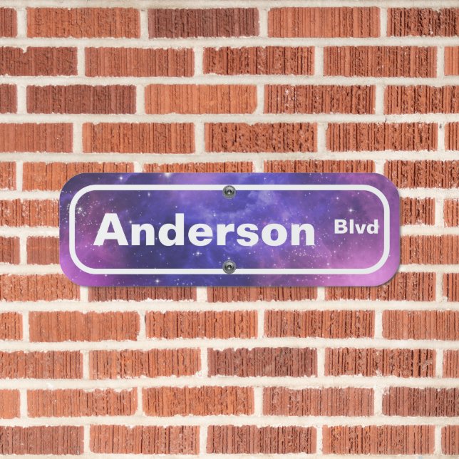 Purple Outer Space Night Sky Street Name Metal Sign (In Situ(Brick))