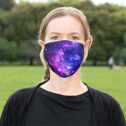Purple Outer Space Stars Galaxy Adult Cloth Face Mask (Outside)