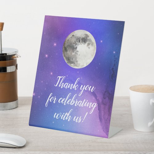 Purple Outer Space Stars Over the Moon Celestial Pedestal Sign