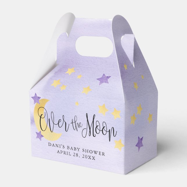 Purple Over the Moon, Baby Shower Moon Stars Favor Boxes (Front Side)