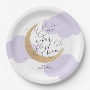 Purple Over the Moon Baby Shower Paper Plates