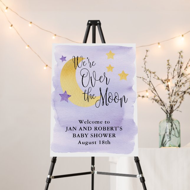 Purple Over the Moon, Baby Shower Welcome Foam Board (In Situ (Stand))