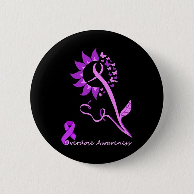 Purple Overdose Awareness Butterfly Sunflower Ribb Button (Front)