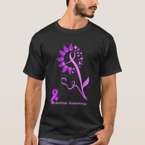 Purple Overdose Awareness Butterfly Sunflower Ribb T_Shirt
