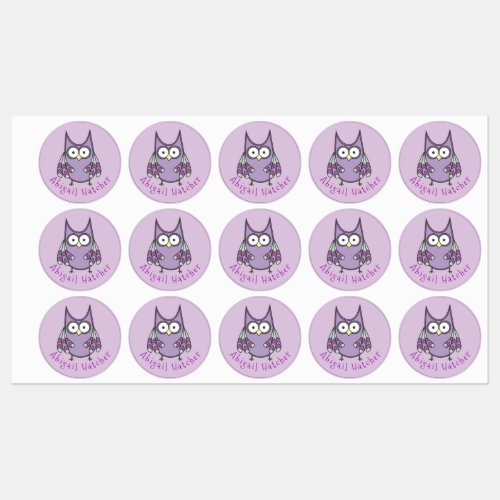 Purple Owl Adhesive Kids Label