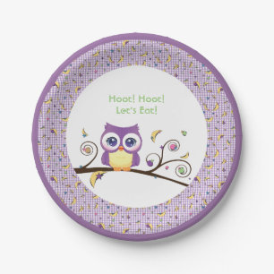 Purple Owl Baby Shower Gender-Neutral Woodland Paper Plates
